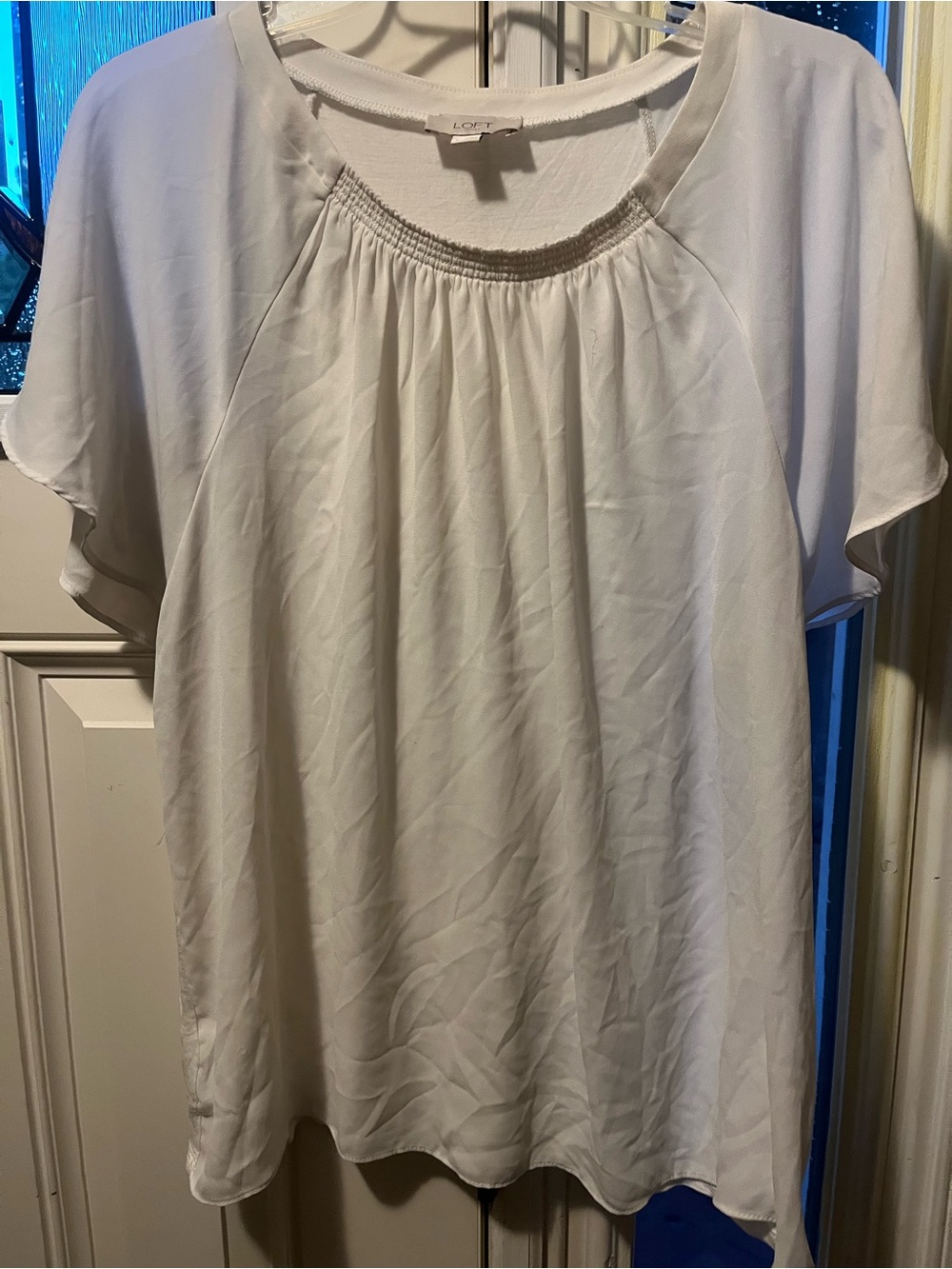 LOFT White Short Flutter Sleeve Peasant Top
